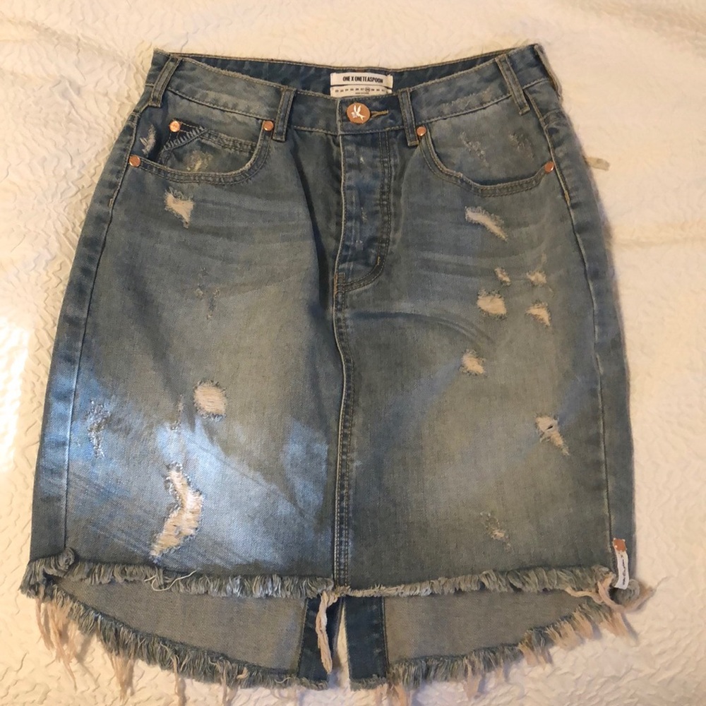 Above knee length jean skirt
